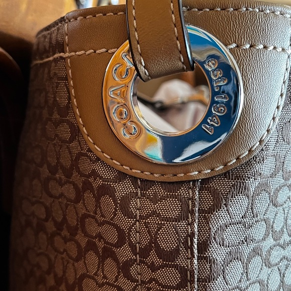 Coach suede, leather, and canvas Hobo  with silver accents in like new - Picture 5 of 14